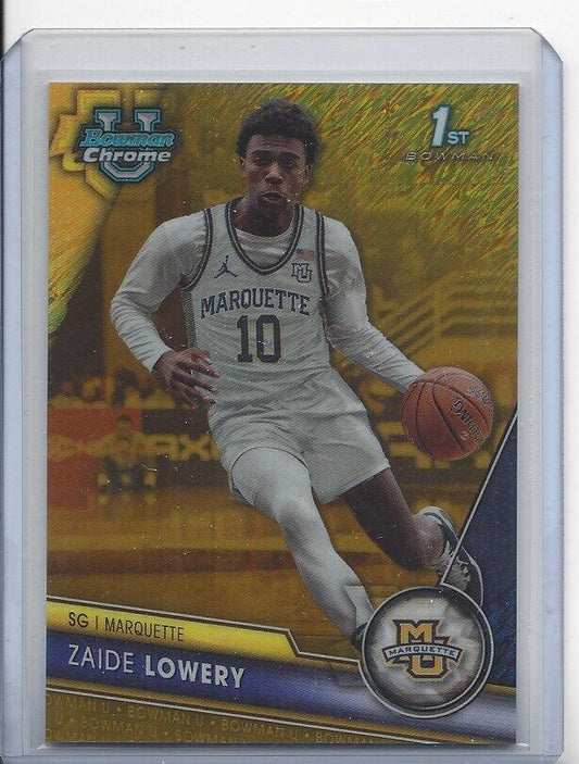 ZAIDE LOWERY 2023-24 BOWMAN CHROME UNIVERSITY 1ST GOLD SHIMMER REFRACTOR #D /50