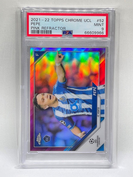 PEPE 2021-22 TOPPS CHROME UCL PINK REFRACTOR ROOKIE RC #D 154/175 PSA 9 POP 1/1