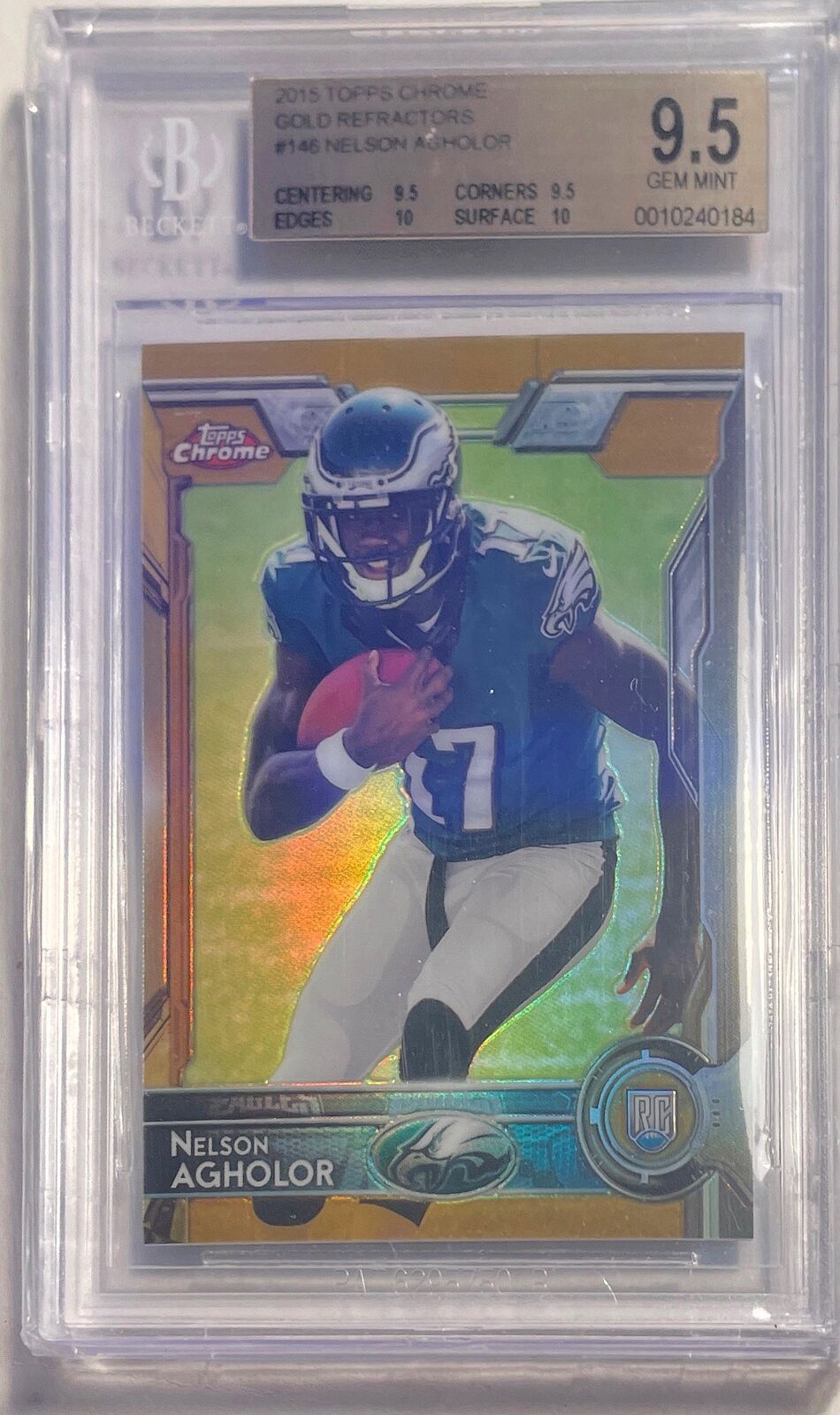 NELSON AGHOLOR 2015 TOPPS CHROME GOLD REFRACTOR RC #D /50 BGS 9.5 GEM POP 1/1