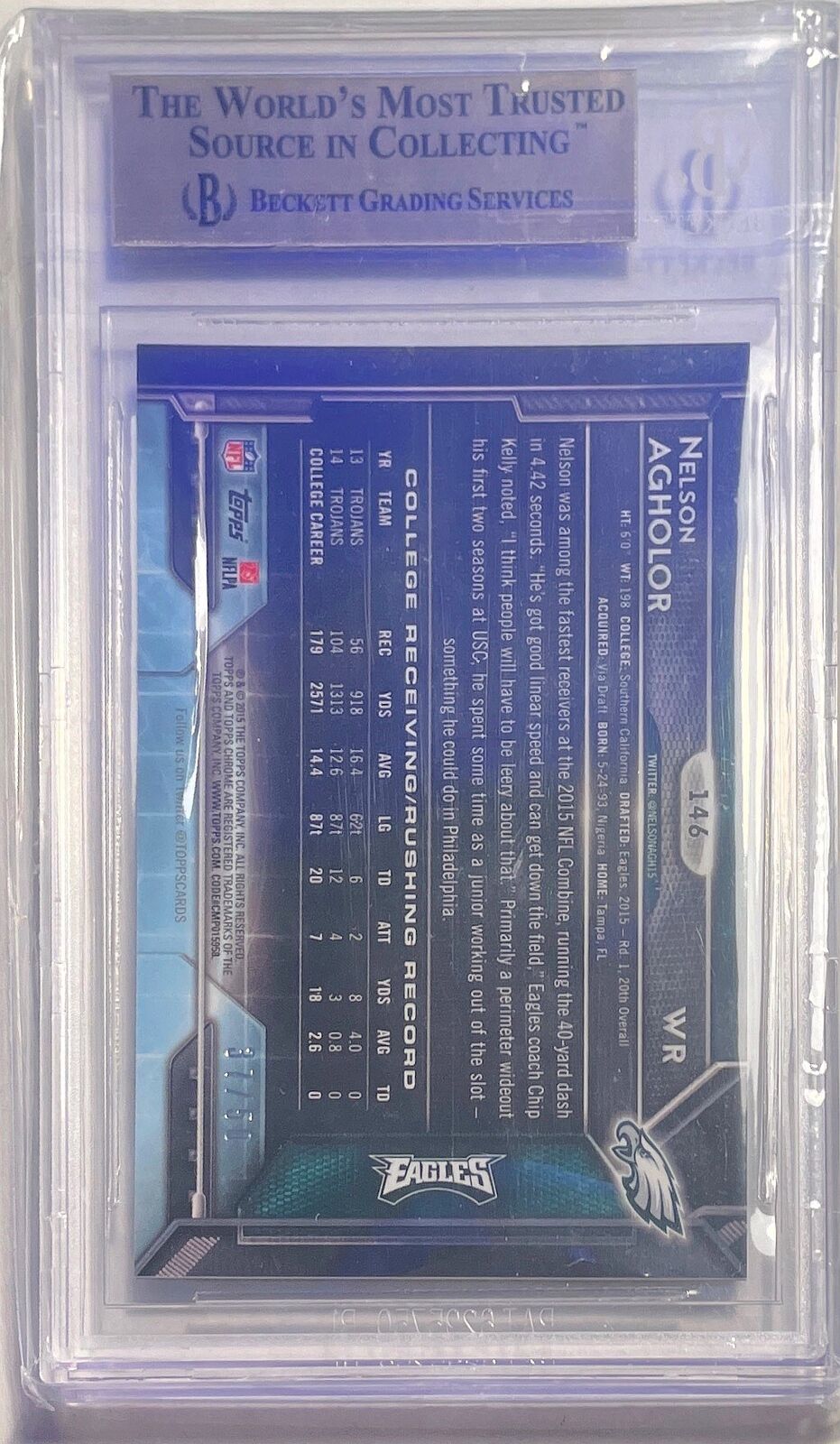 NELSON AGHOLOR 2015 TOPPS CHROME GOLD REFRACTOR RC #D /50 BGS 9.5 GEM POP 1/1