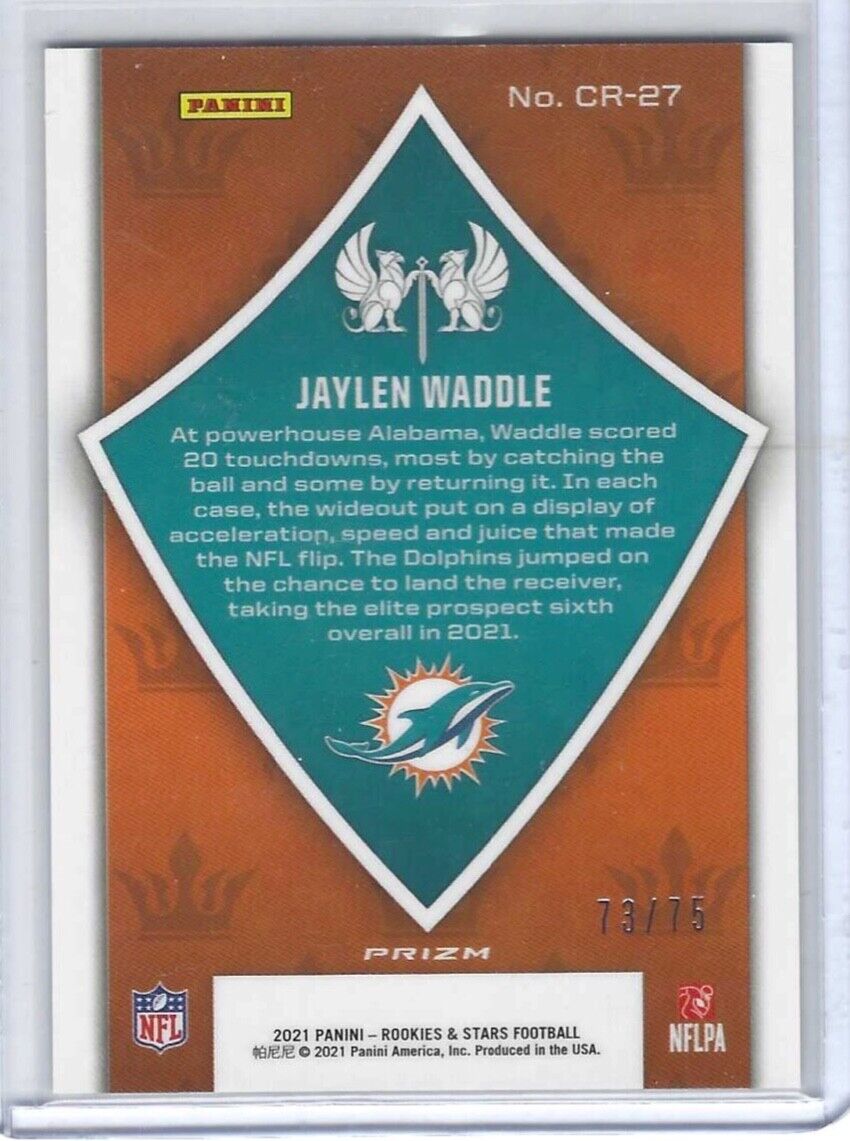 JAYLEN WADDLE 2021 PANINI ROOKIES AND STARS PINK PRIZM CRUSADE RC #D 73/75
