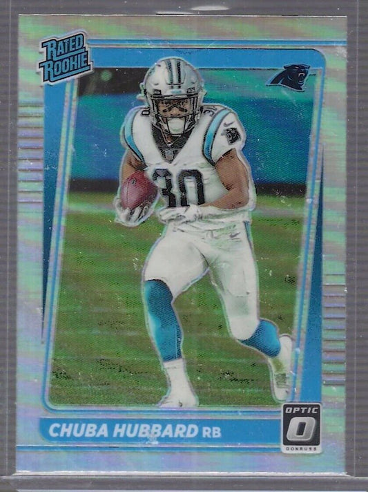CHUBA HUBBARD 2021 DONRUSS OPTIC PREVIEW SILVER HOLO RATED ROOKIE RC #P-287