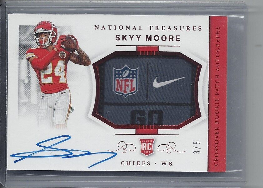 SKYY MOORE 2022 NATIONAL TREASURES CROSSOVER RED LAUNDRY TAG PATCH AUTO RC #D /5