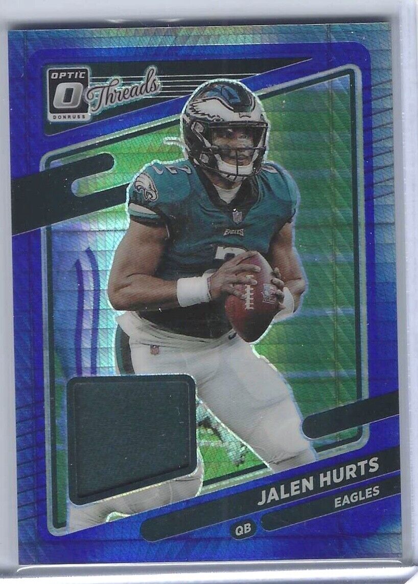 JALEN HURTS 2021 PANINI DONRUSS OPTIC BLUE HYPER HOLO THREADS JERSEY #TH-7