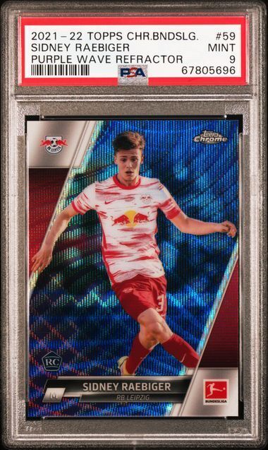 SIDNEY RAEBIGER 2021 TOPPS CHROME BUNDESLIGA PURPLE WAVE REFRACTOR RC /299 PSA 9