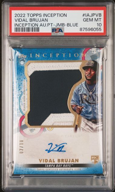 VIDAL BRUJAN 2022 TOPPS INCEPTION BLUE JUMBO PATCH AUTO RC 2/10 PSA 10 POP 1/1