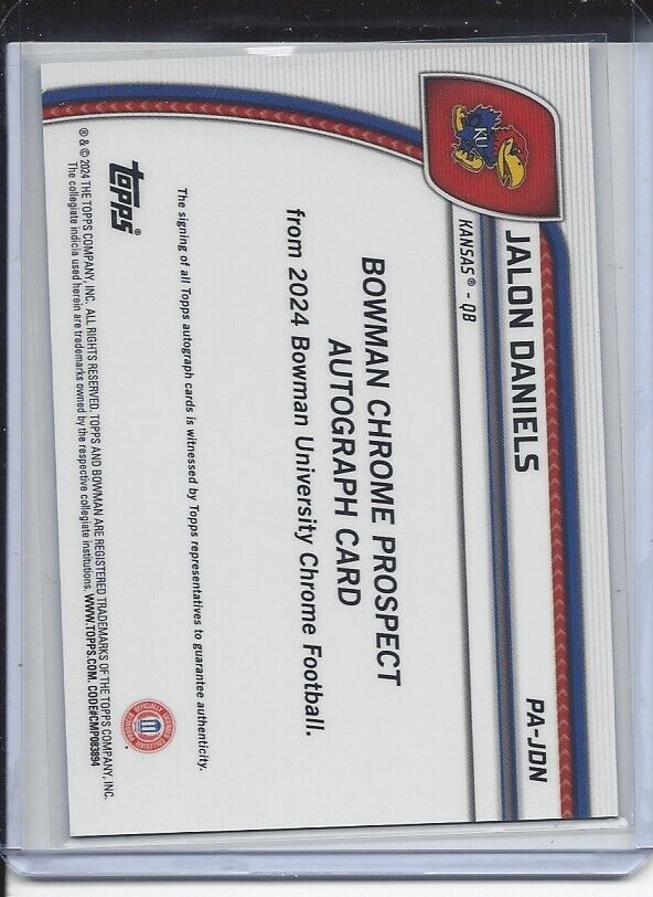 JALON DANIELS 2024 BOWMAN CHROME UNIVERSITY KANSAS AUTO