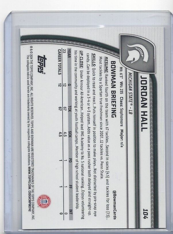 JORDAN HALL 2024 BOWMAN CHROME UNIVERSITY 1ST PURPLE MINI DIAMOND REFRACTOR /375