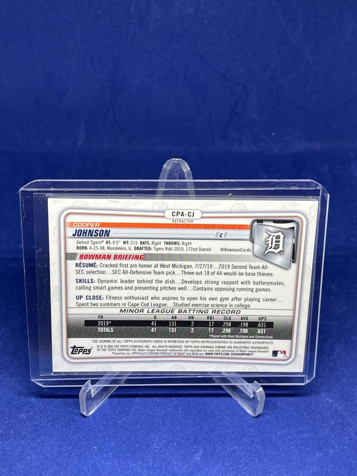 COOPER JOHNSON 2020 BOWMAN CHROME REFRACTOR ON CARD AUTO PROSPECT #D 476/499