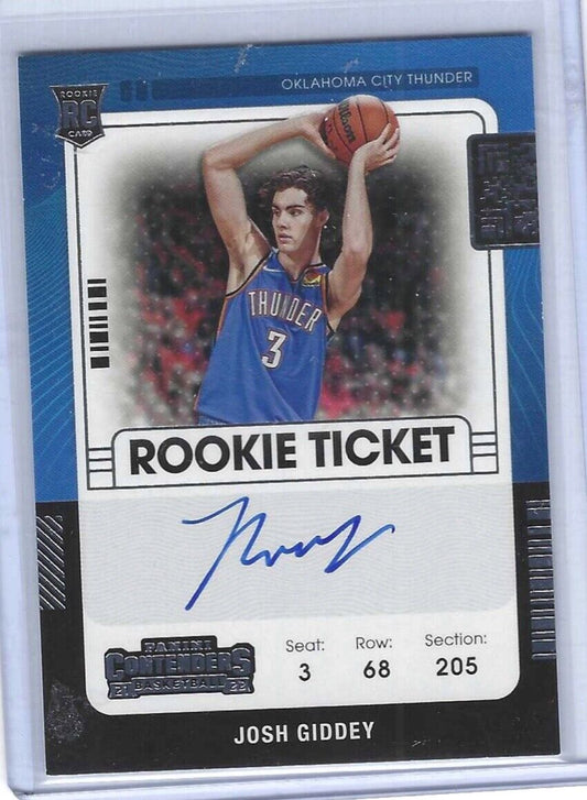 JOSH GIDDEY 2021-22 CONTENDERS VARIATION ROOKIE TICKET ON CARD AUTO RC #106