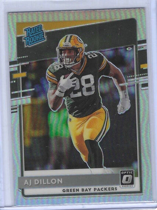 AJ DILLON 2020 PANINI DONRUSS OPTIC SILVER HOLO RATED ROOKIE RC #174
