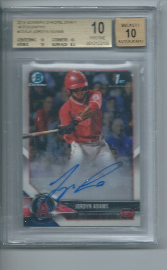 JORDYN ADAMS 2018 BOWMAN CHROME DRAFT 1ST AUTO BGS 10 10 AU PRISTINE POP 7