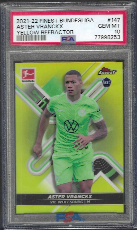 ASTER VRANCKX 2021-22 FINEST BUNDESLIGA YELLOW REFRACTOR RC /350 PSA 10 POP 1/1