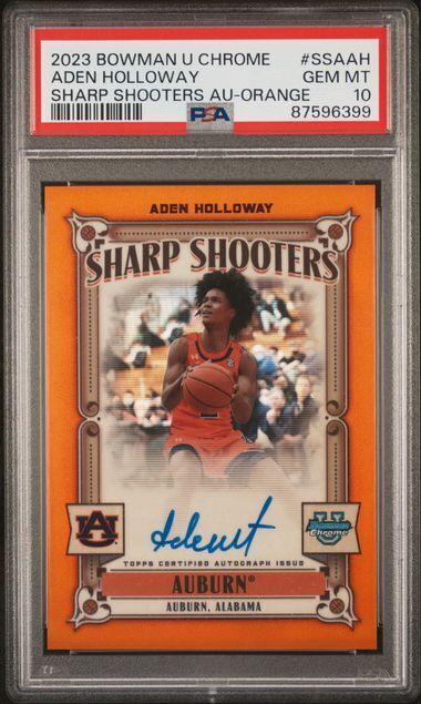 ADEN HOLLOWAY 2023 BOWMAN CHROME SHARP SHOOTERS ORANGE REFRACTOR AUTO /25 PSA 10