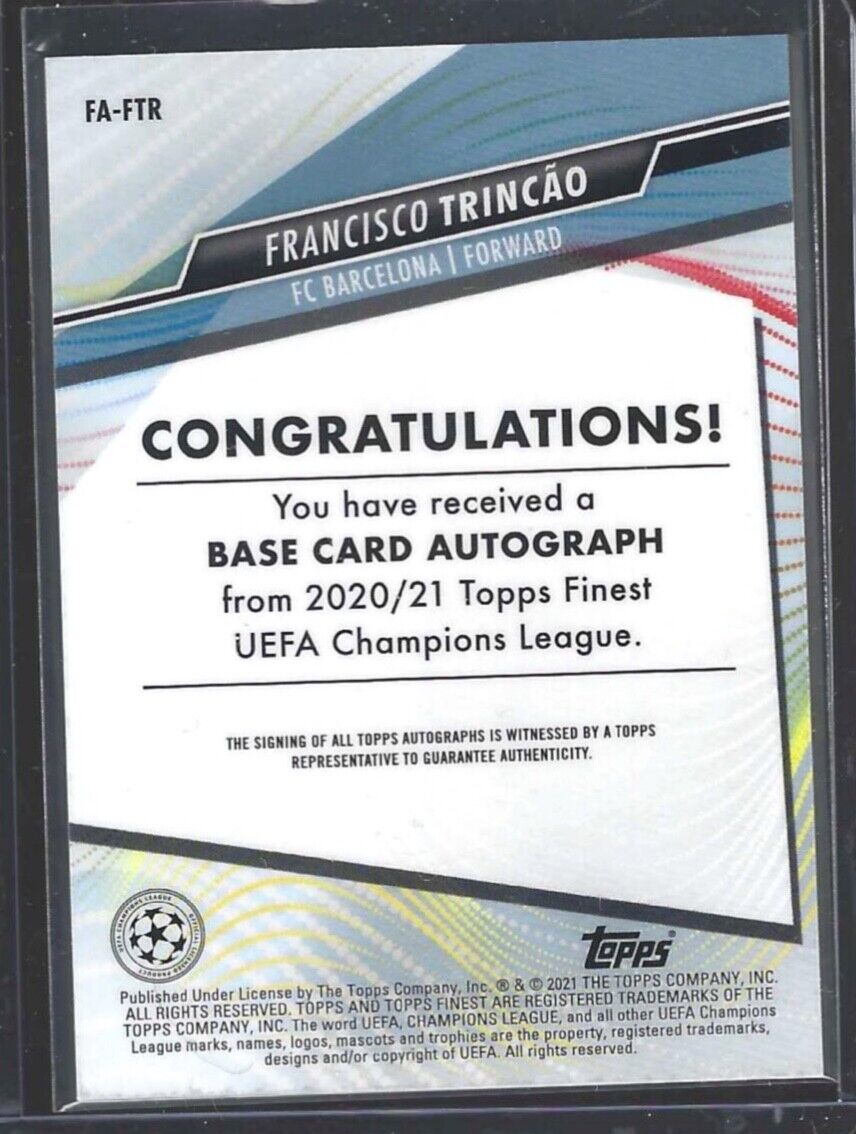 FRANCISCO TRINCAO 2020-21 TOPPS FINEST SILVER REFRACTOR ROOKIE AUTO RC #FA-FTR