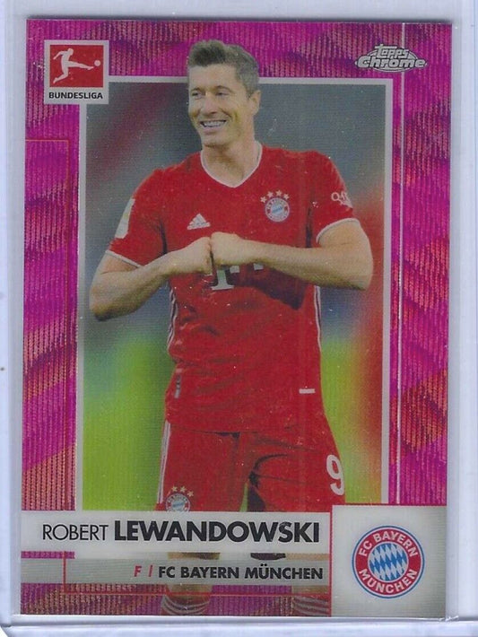 ROBERT LEWANDOWSKI 2020-21 TOPPS CHROME BUNDESLIGA PINK WAVE REFRACTOR #D 68/75