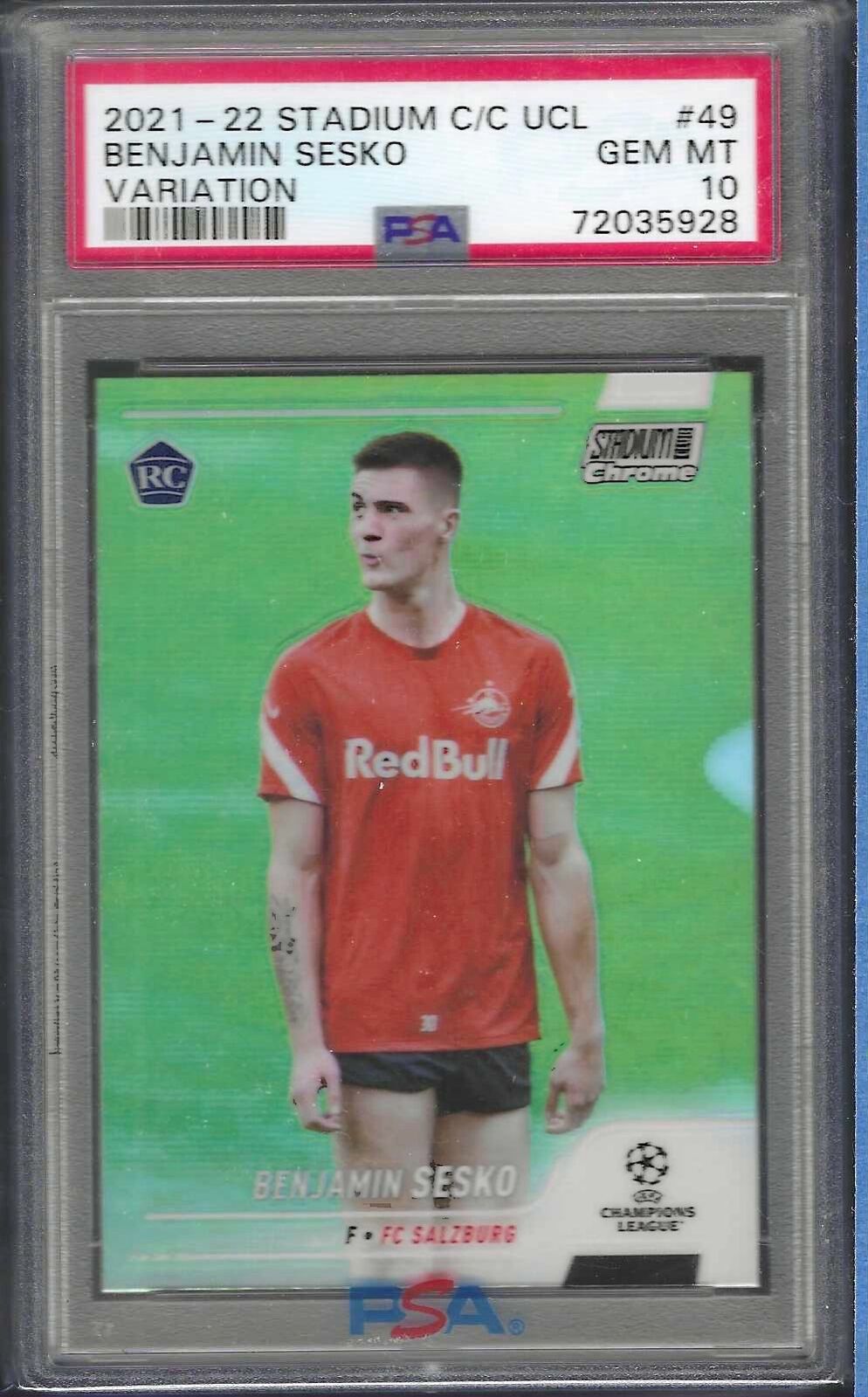 BENJAMIN SESKO 2021-22 TOPPS STADIUM CLUB SILVER VARIATION SSP RC #49 PSA 10