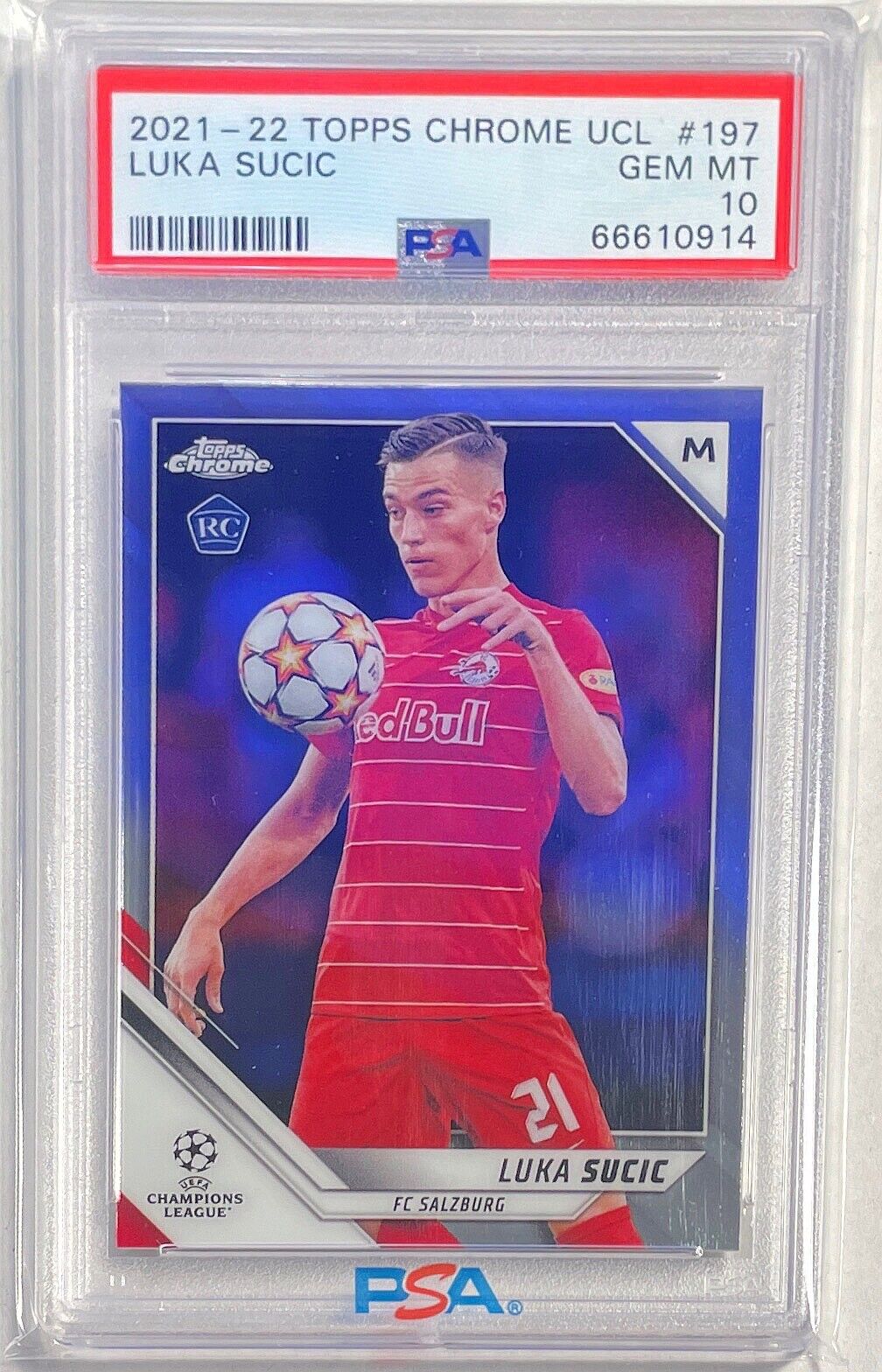 LUKA SUCIC 2021-22 TOPPS CHROME UCL ROOKIE RC #197 PSA 10 GEM MINT POP 6