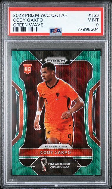 CODY GAKPO 2022-23 PANINI PRIZM WORLD CUP QATAR GREEN WAVE PRIZM RC PSA 9 MINT
