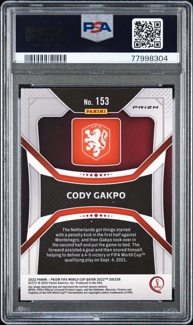 CODY GAKPO 2022-23 PANINI PRIZM WORLD CUP QATAR GREEN WAVE PRIZM RC PSA 9 MINT