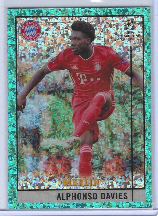 ALPHONSO DAVIES 2020-21 TOPPS MERLIN AQUA SPECKLE REFRACTOR #D 001/175