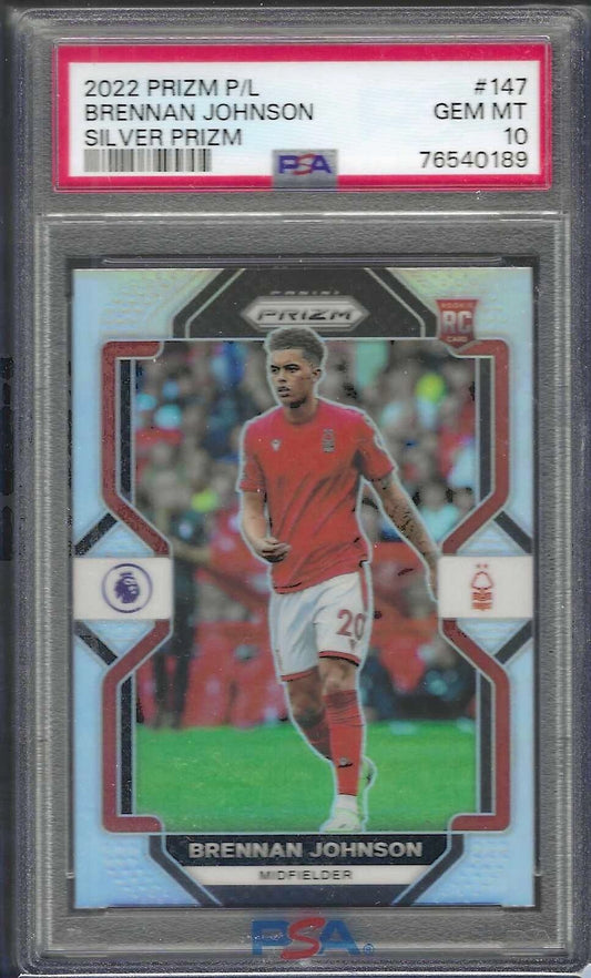 BRENNAN JOHNSON 2022 PANINI PRIZM EPL SILVER PRIZM ROOKIE RC #147 PSA 10 POP 5