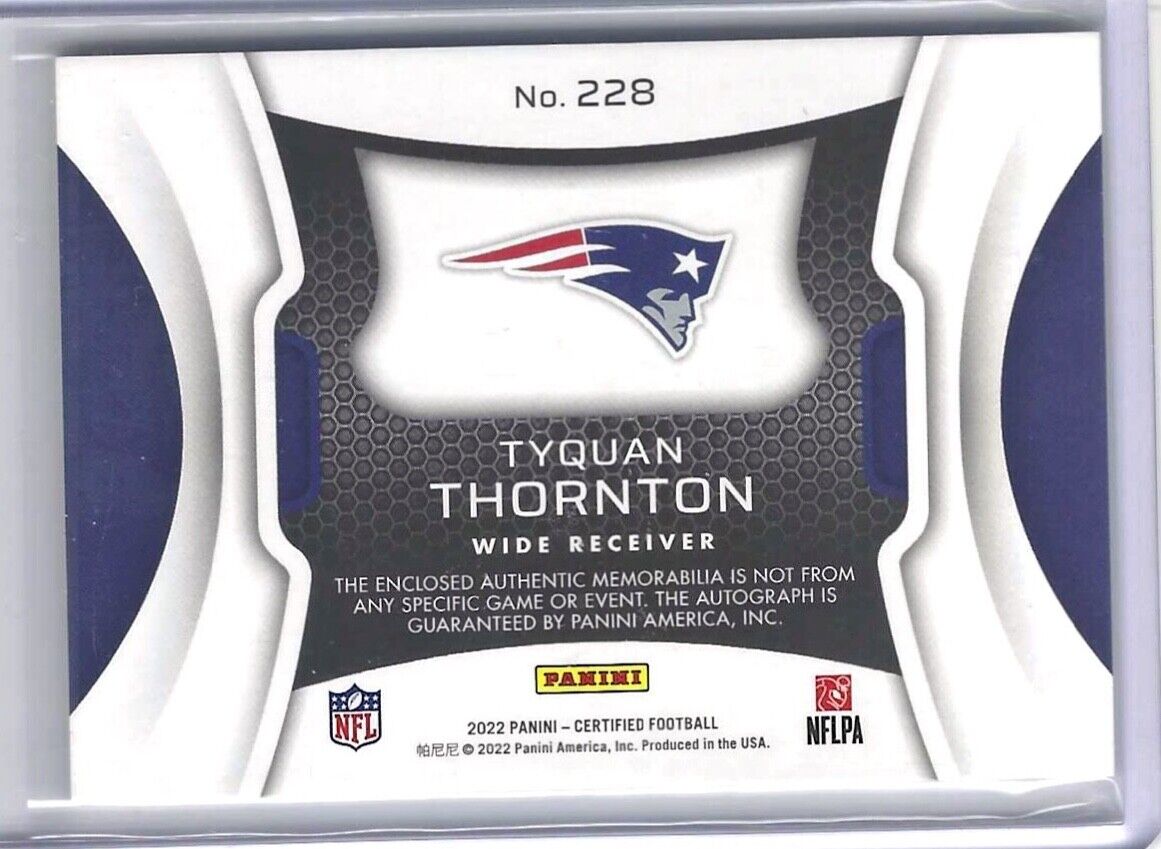 TYQUAN THORNTON 2022 CERTIFIED BRONZE FRESHMAN FABRIC ROOKIE PATCH AUTO RC /299