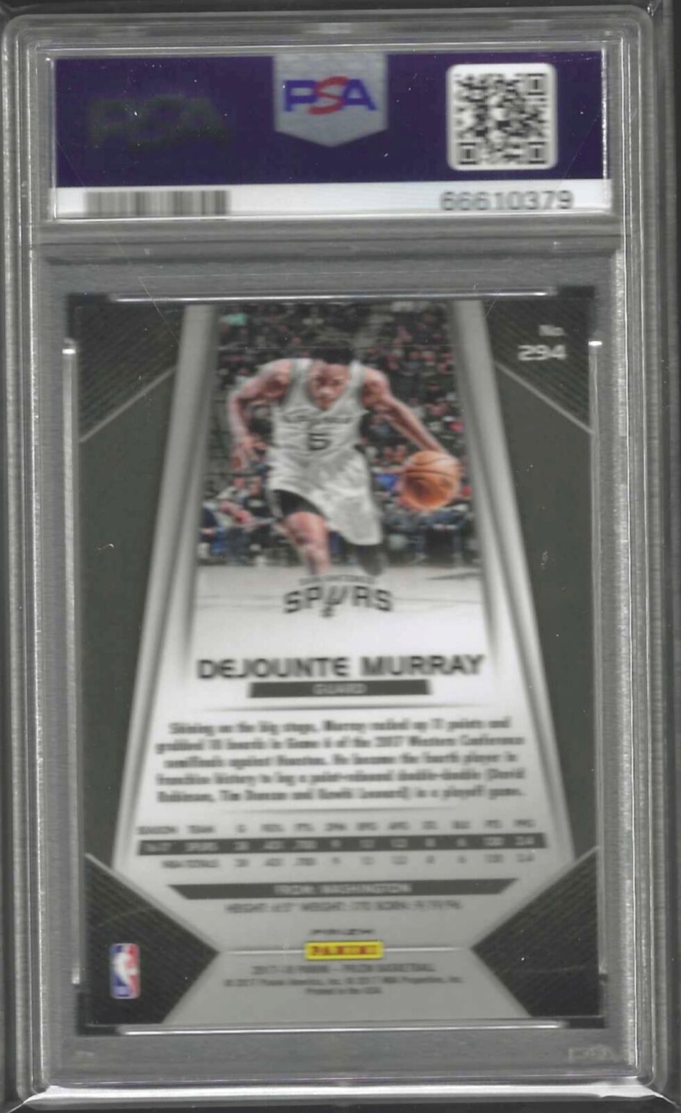DEJOUNTE MURRAY 2017-18 PANINI PRIZM WHITE SPARKLE PRIZM SSP #294 PSA 10 POP 1/1