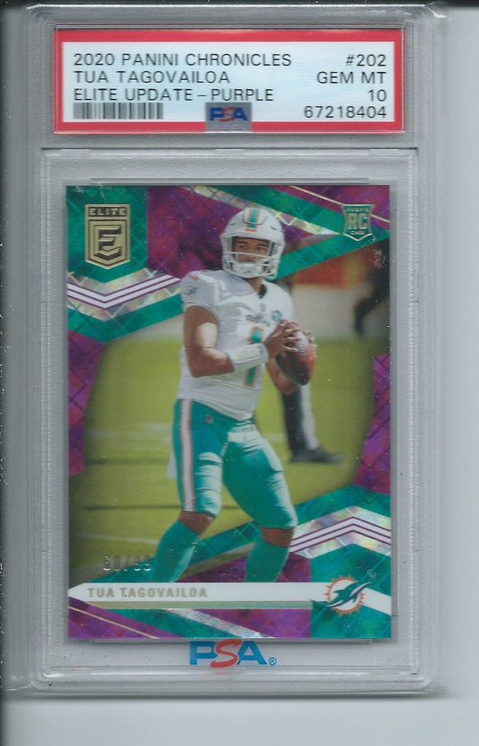 TUA TAGOVAILOA 2020 PANINI CHRONICLES ELITE UPDATE PURPLE RC /99 PSA 10 POP 8