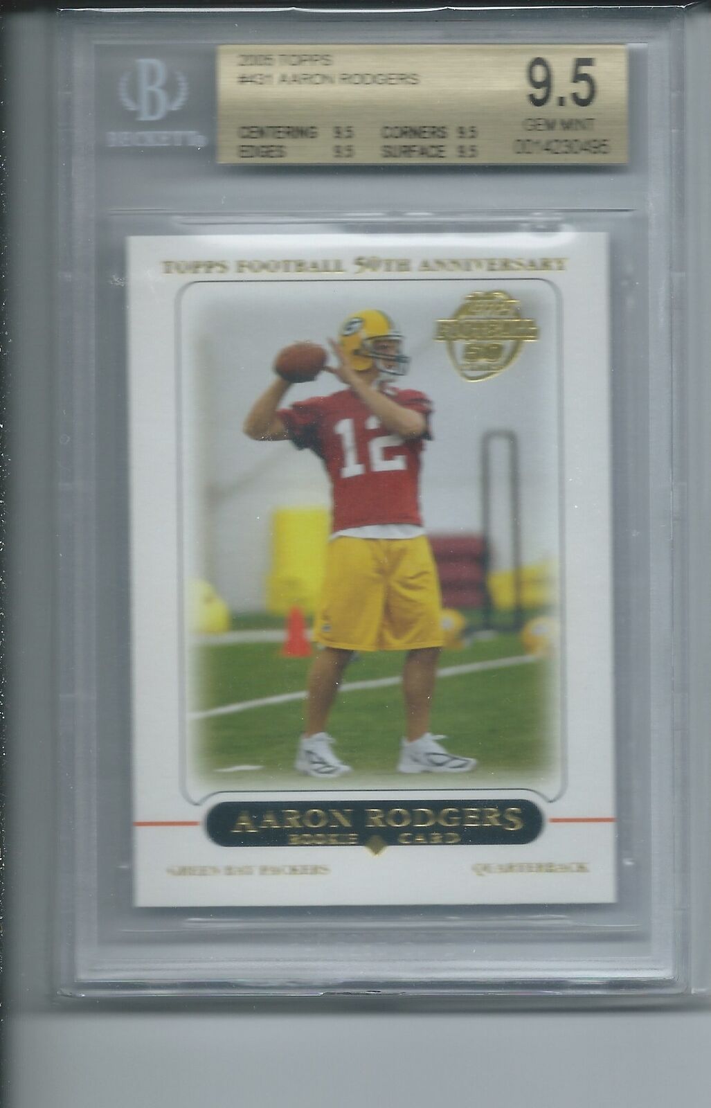 AARON RODGERS 2005 TOPPS FOOTBALL 50TH ANNIVERSARY RC #431 BGS 9.5 MINT