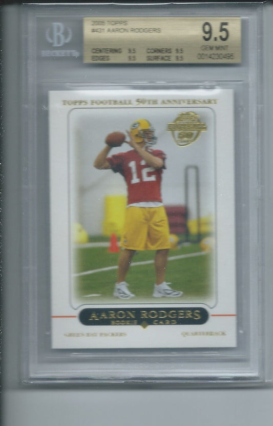 AARON RODGERS 2005 TOPPS FOOTBALL 50TH ANNIVERSARY RC #431 BGS 9.5 MINT