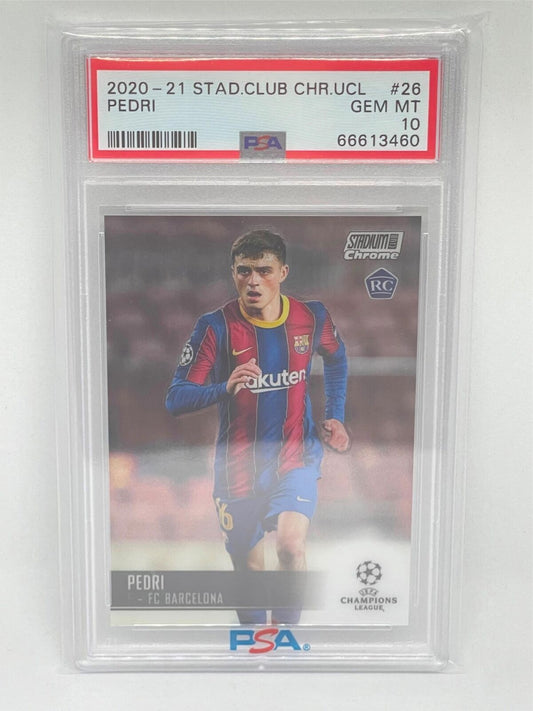 PEDRI 2020-21 TOPPS STADIUM CLUB CHROME UCL #26 ROOKIE RC PSA 10 GEM MINT
