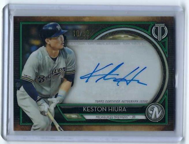 KESTON HIURA 2020 TOPPS TRIBUTE GREEN ON CARD AUTO #D 10/99