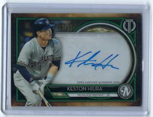 KESTON HIURA 2020 TOPPS TRIBUTE GREEN ON CARD AUTO #D 10/99