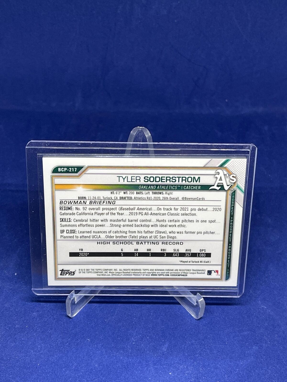 TYLER SODERSTROM 2021 BOWMAN CHROME PURPLE MEGA BOX REFRACTOR PROSPECT #D 60/250