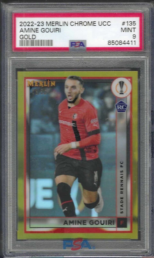 AMINE GOUIRI 2022-23 TOPPS MERLIN CHROME GOLD REFRACTOR RC #D /50 PSA 9 POP 1/1