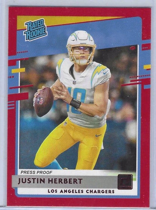 JUSTIN HERBERT 2020 DONRUSS RED PRESS PROOF RATED ROOKIE RC #303