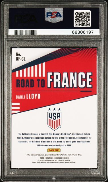 CARLI LLOYD 2018-19 PANINI DONRUSS ROAD TO FRANCE GOLD AUTO /75 PSA 9 MINT POP 4