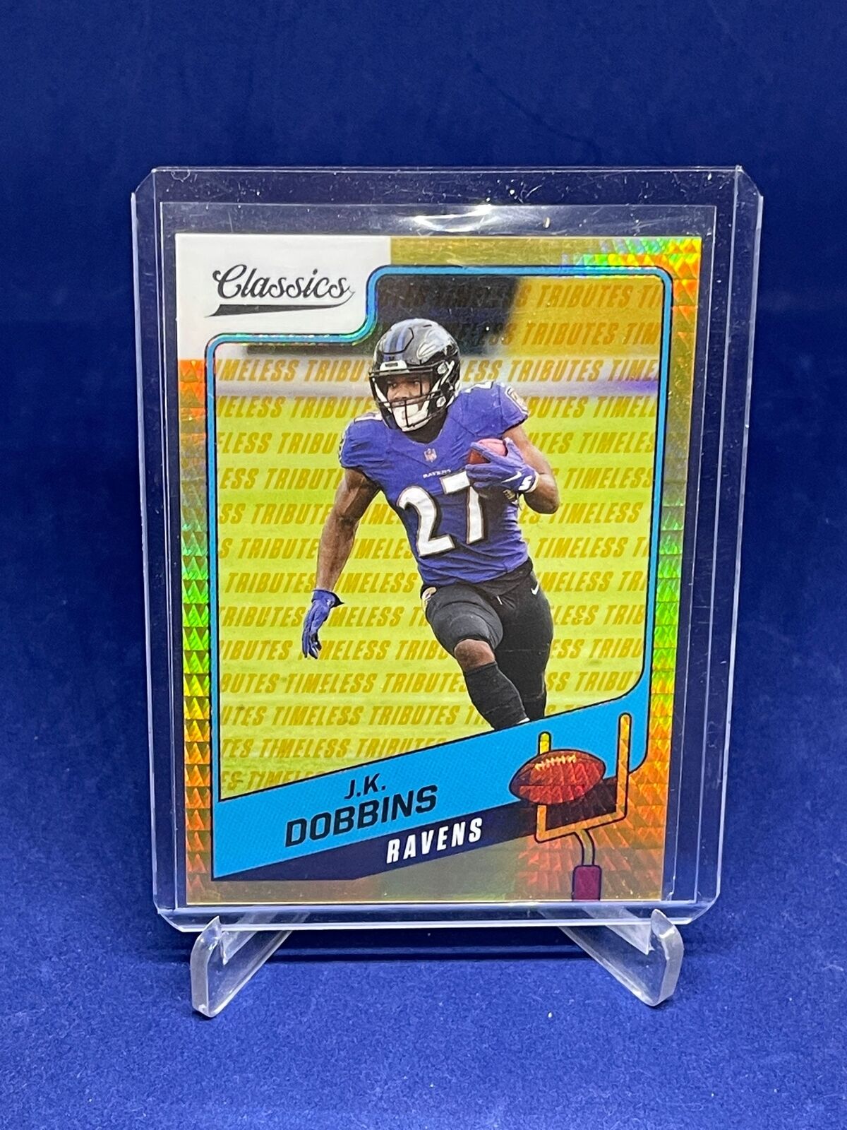 JK DOBBINS 2021 PANINI CLASSICS TIMELESS TRIBUTES GOLD PRIZM #D 45/99