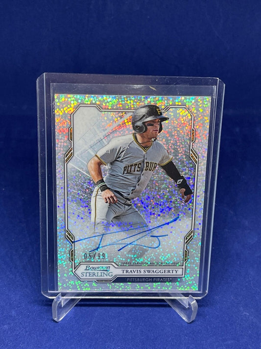 TRAVIS SWAGGERTY 2019 BOWMAN STERLING SPARKLE REFRACTOR AUTO PROSPECT #D 5/99