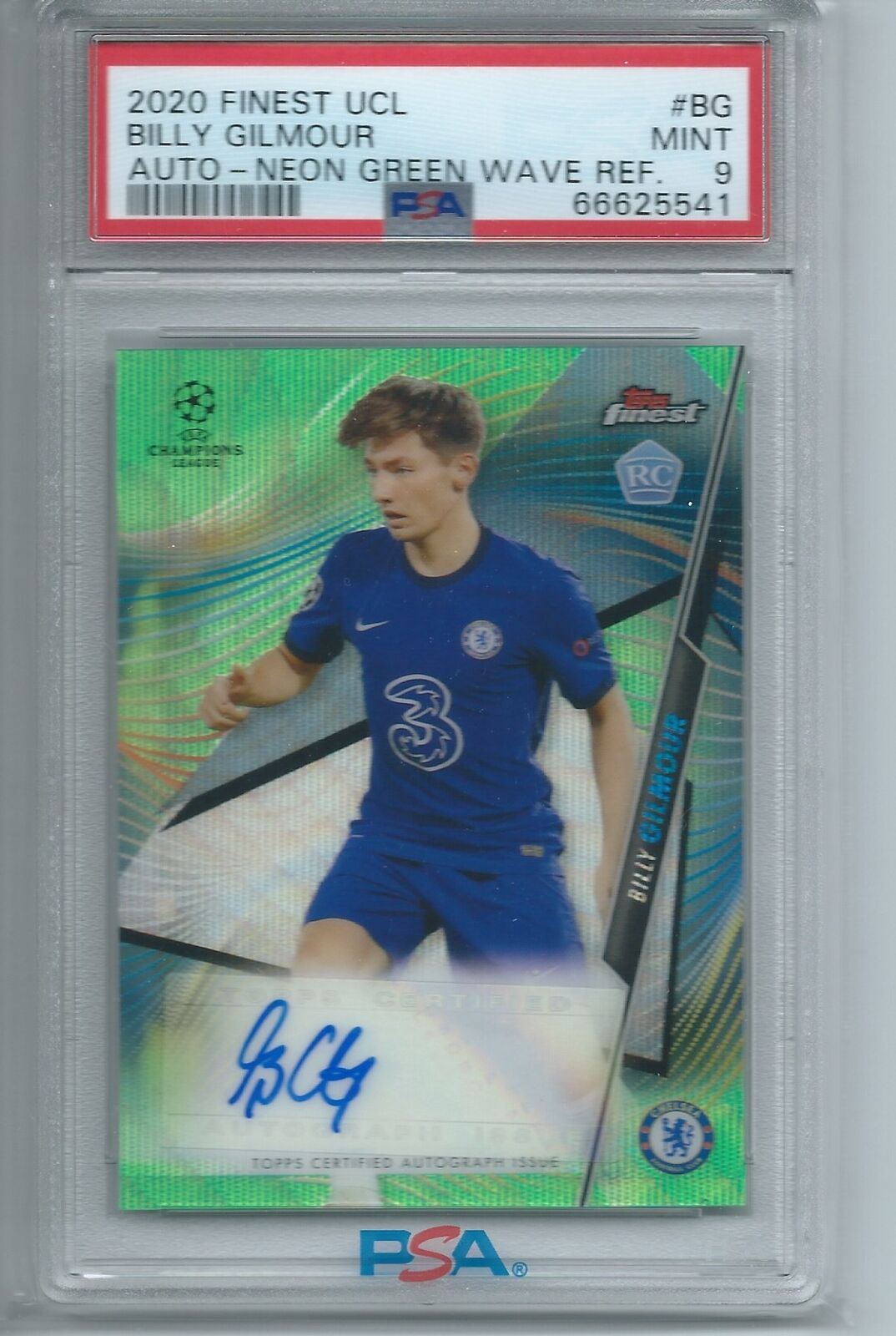 BILLY GILMOUR 2020 FINEST NEON GREEN WAVE REFRACTOR AUTO RC /99 PSA 9 POP 1/1