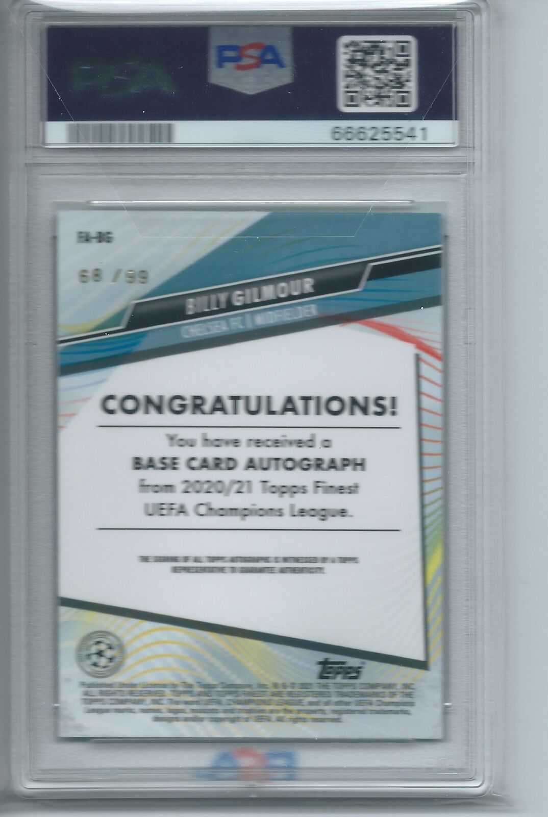 BILLY GILMOUR 2020 FINEST NEON GREEN WAVE REFRACTOR AUTO RC /99 PSA 9 POP 1/1