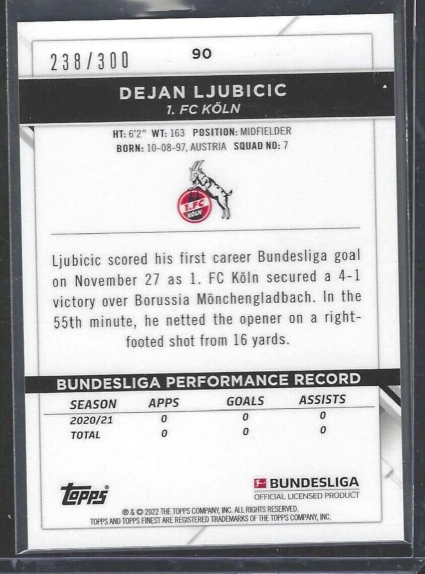 DEJAN LJUBICIC 2021-22 TOPPS FINEST PINK WAVE REFRACTOR ROOKIE RC #D 238/300