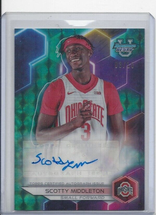 SCOTTY MIDDLETON 2023 BOWMANS BEST TEAL GEOMETRIC REFRACTOR OSU AUTO #D 3/15