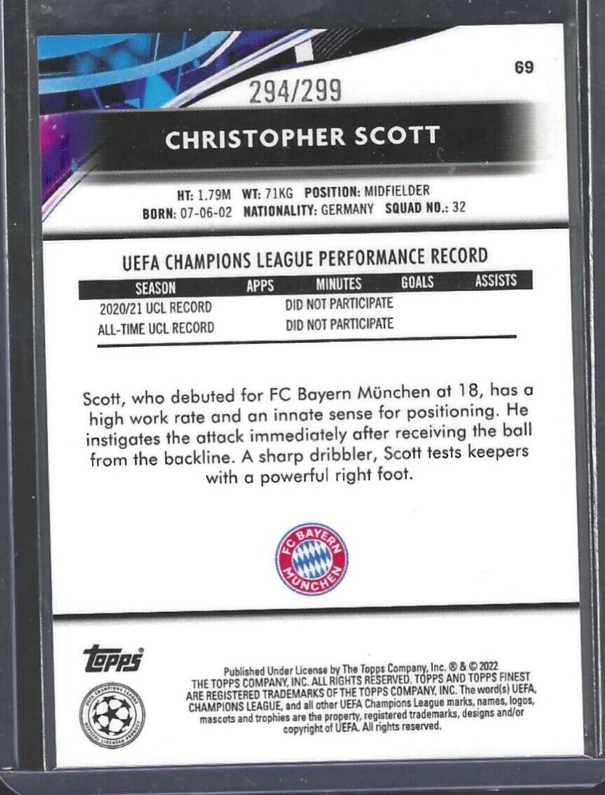 CHRISTOPHER SCOTT 2021-22 TOPPS FINEST PURPLE REFRACTOR ROOKIE RC #D 294/299