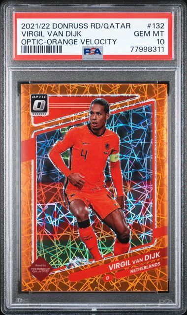 VIRGIL VAN DIJK 2021-22 DONRUSS ROAD QATAR OPTIC ORANGE VELOCITY /49 PSA 10 POP3