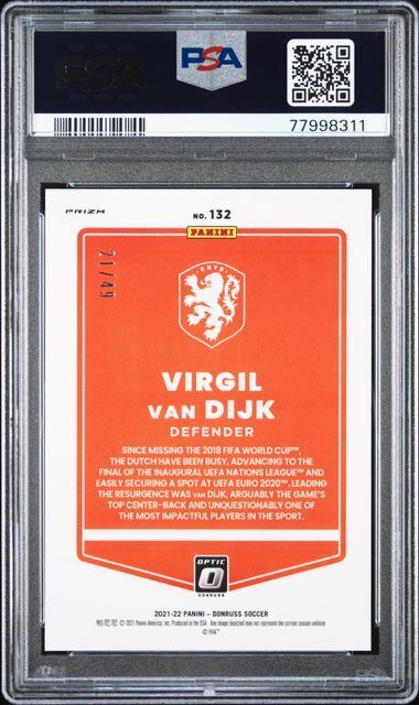 VIRGIL VAN DIJK 2021-22 DONRUSS ROAD QATAR OPTIC ORANGE VELOCITY /49 PSA 10 POP3