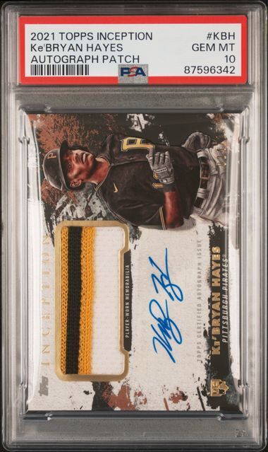 KE'BRYAN HAYES 2021 TOPPS INCEPTION PATCH AUTO RC #D 24/149 PSA 10 GEM MT POP 4