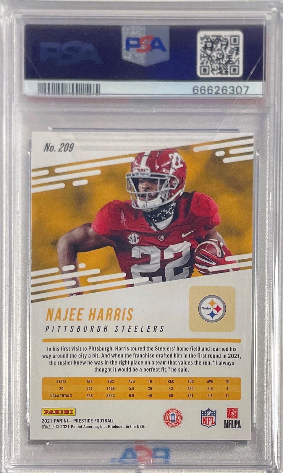 NAJEE HARRIS 2021 PRESTIGE BLUE XTRA POINTS ROOKIE RC /249 PSA 10 GEM POP 1/1