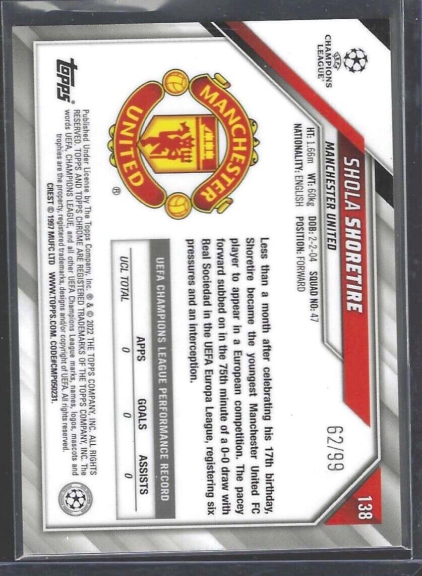 SHOLA SHORETIRE 2021-22 TOPPS CHROME UCL GREEN REFRACTOR ROOKIE RC #D 62/99